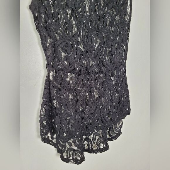 Studio Y Sheer Black Lace Peplum Blouse Top Small Whimsygoth Victorian Coquette - Picture 9 of 14